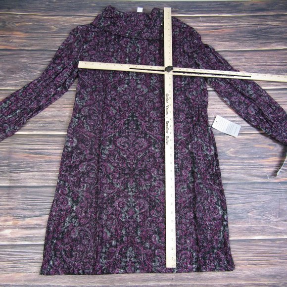 London Times NWT Large Purple Turtle Neck Long Sleeve Ribbed Pullover Mini Dress - Picture 3 of 7